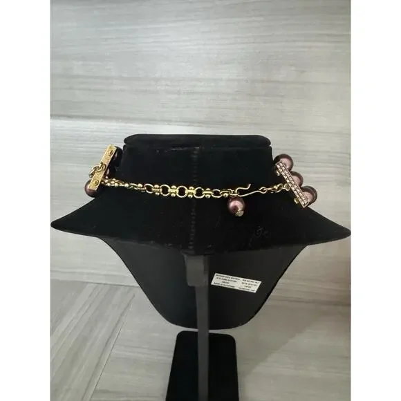 Heidi Daus Aubergine Art Deco Triple Strand Vintage Necklace AB Crystal Pendant - Picture 9 of 16